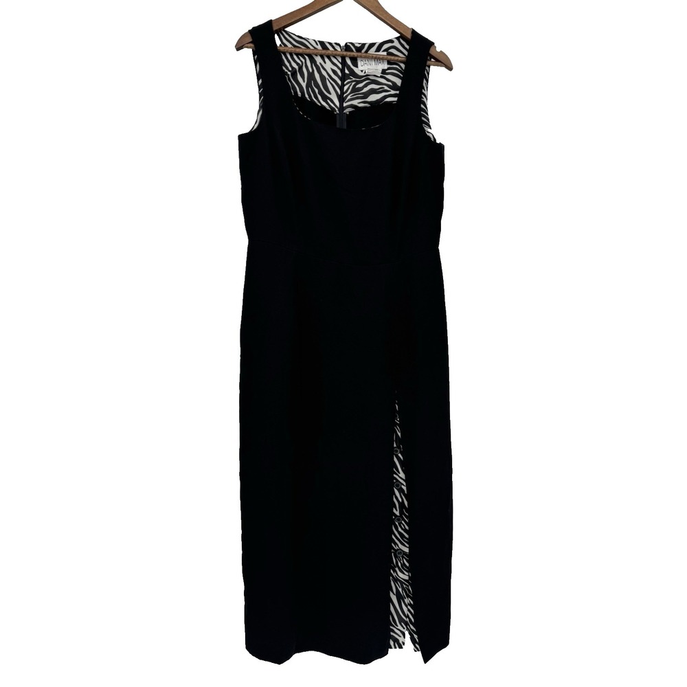 Vintage DANI MAX Black Zebra Maxi Dress 90s Y2K Mob Wife 14M stretch Animal